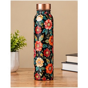 Sunburst Copper <b>Water</b> <b>Bottle</b> with Sun Moon Stars Design Bohemian Portable Travel <b>Thermos</b> - Product Image 2