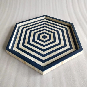 Bandeja Redonda de Madera Hecha a Mano con Elegante Diseño Geométrico Tradicional con Incrustaciones de Hueso, Artesanía India para Uso Decorativo - Product Image 3