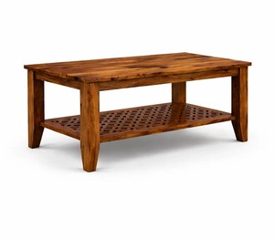 Traditional Carved Solid Wood <b>Coffee</b> <b>Table</b> | Handcrafted Wooden Center <b>Table</b> with Carved Shelf | 2-Tier Solid Wood <b>Coffee</b> <b>Table</b> - Product Image 3