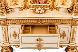 Templo hindú de madera tallada a mano para casa de lujo, gabinete de puja blanco y dorado para sala de oración, mandir de madera de teca tallado a mano, EE. UU. - Product Image 6