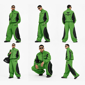 Men's Casual Outdoor Sportswear Lightweight Waterproof <b>Reflective</b> Zip Polyester Nylon Tracksuit Windbreaker Hoodie Set - Product Image 4