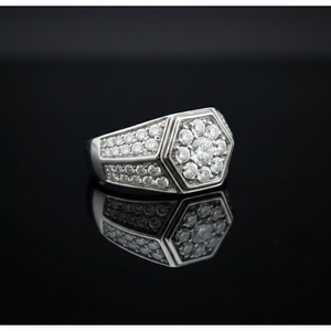 Diamond Hexagon Band <b>Ring</b> Mens Hip Hop Lab Grown Pave Iced Out 925 Sterling <b>Silver</b> 14K Gold Plated Luxury <b>Statement</b> Jewelry - Product Image 2