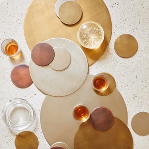 Brass Beverage Coasters with Clean Round Silhouette for Coffee Tea Cocktails <b>Glasses</b> and Sophisticated Table Styling - Product Image 4