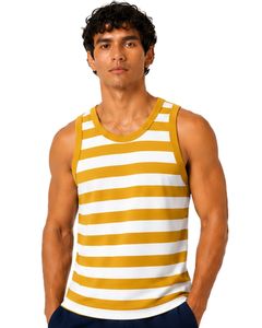 Yellow <b>White</b> Striped <b>Men</b> Cotton Tank Top Sleeveless <b>Vest</b> Casual Summer Gym Fitness Shirt Breathable Loose Fit Streetwear - Product Image 1