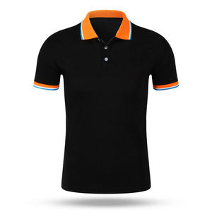 Men's Light Blue Short Sleeve for Shirt Navy <b>Orange</b> Trim Casual Knitted Solid Color Design 100% Cotton Breathable Custom - Product Image 3