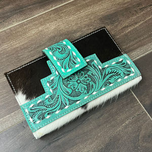 Fabricants à la mode usinés à la main en cuir de vachette longs portefeuilles à deux volets sac à main de Style occidental pour les femmes pochette porte-carte - Product Image 4