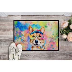 Corgi Hippie Dawg Doormat Non Slip Washable Low Pile 24H X 36W <b>Indoor</b> Outdoor Front <b>Door</b> <b>Mat</b> for Entryway - Product Image 2