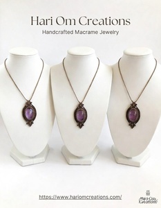 Collar de Macramé Marrón Hecho a Mano con Colgante de Amatista Púrpura Natural, Estilo Boho Tribal, Cordón Ajustable, Joyería de Moda para Mujer - Product Image 1