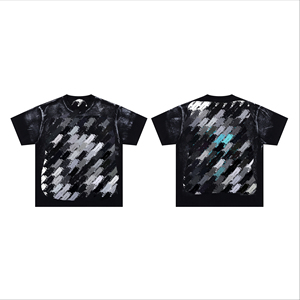 T-shirt personnalisé pour homme à manches courtes avec motif graphique en strass sur le devant, imprimé éclaboussures de peinture à la brosse, en coton épais blanc - Product Image 3