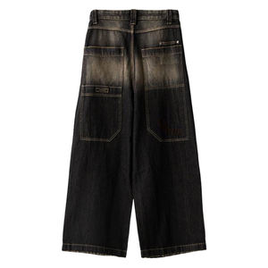 Vaqueros Baggy Rectos Personalizados de Estilo Urbano para Hombre, Vaqueros de Mezclilla de Algodón Oscuro Desgastado, Pantalones Vaqueros Vintage de Moda para Hombre - Product Image 2