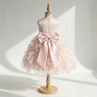 Robe de bal élégante rose clair chic à col rond et broderie florale pour filles, idéale pour demoiselle d'honneur ou demoiselle des fleurs