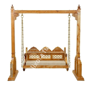 Balançoire d'intérieur en bois massif artisanal de luxe, ornée de sculptures florales, style Maharaja Jhoola, décoration de salon - Product Image 4