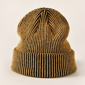 Push Warm Bucket Hat Gorros de otoño e invierno Sombrero de pescador cálido Venta al por mayor Gorro acanalado Gorro con puños de punto - Product Image 3