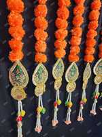 Fleurs artificielles Jaipurios faites à la main en perles de marigold indiennes, décoration suspendue pour porte de mariage, 2,5 pieds, couleurs mélangées jaune orange