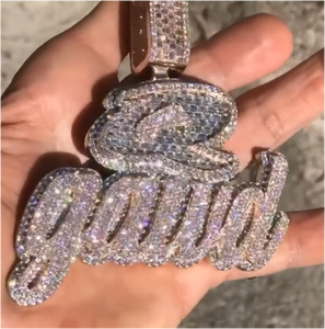 Colgante de Letra Hip Hop de Moissanita, Plata 925, Totalmente Cubierto de Diamantes, Cadena con Nombre Personalizado, Colgante de Moissanita - Product Image 1