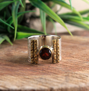 Natural <b>Garnet</b> <b>Ring</b> 925 Sterling <b>Silver</b> Handmade Open Band <b>Ring</b> Round Red <b>Garnet</b> Gemstone Vintage Boho Statement Jewelry - Product Image 1