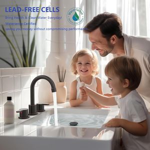 Rubinetto per lavabo bagno in bronzo lucidato a olio con 2 maniglie, 8 pollici, 3 fori, beccuccio girevole a 360 gradi, scarico a scomparsa e tecnologia a sensore - Product Image 2