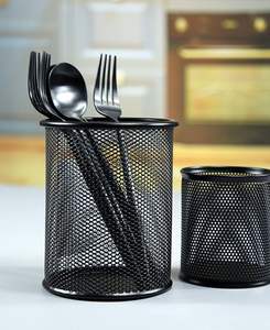 Support à stylos en maille métallique pour bureau et maison, organisateur de papeterie rond en fil métallique noir pour stylos, crayons, marqueurs, pinceaux de maquillage - Product Image 4