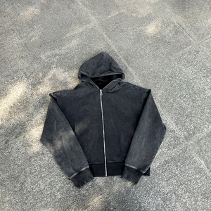 Sweat-shirt à capuche zippé oversize pour homme, couleur unie, en molleton bouclette délavé, coupe décontractée, idéal pour l'automne - Product Image 5