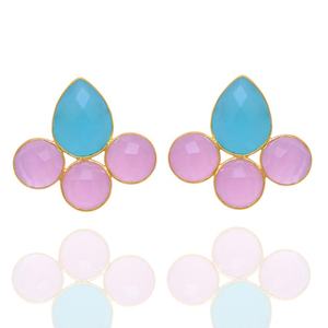 Bijoux vintage faits à la main en argent sterling massif 925 boucles d'oreilles en calcédoine rose naturelle et pierre précieuse cadeau d'anniversaire en or 18 carats - Product Image 1