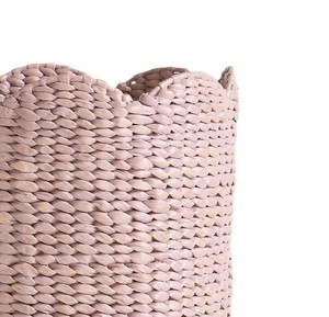 Customized Scalloped Rim Water Hyacinth Basket Hand Woven Storage Bin Laundry <b>Hamper</b> with Pink Finish Home Decor <b>Box</b> New - Product Image 2