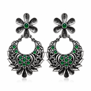 Boucles d'oreilles pendantes classiques en argent oxydé motif fleur, onyx, bijoux traditionnels pour femmes, vente en gros directe usine - Product Image 1
