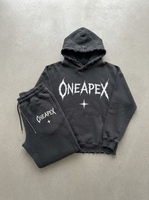 Ensemble survêtement 2 pièces pour femme, imprimé délavé à l'acide, coupe oversize, avec sweat à capuche et pantalon de survêtement à ourlet brut, style streetwear, 100% coton
