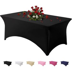 Black 4FT Rectangle Spandex Tablecloth Washable Wrinkle-Free Stretch <b>Covers</b> Stretchable <b>Table</b> Cloths - Product Image 1