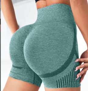 Shorts de Yoga Azules Sólidos de Cintura Alta, Asimétricos, con Malla Acanalada, Transpirables, Resistentes a las Arrugas, Sin Costuras, Elásticos en Cuatro Direcciones, Leggings de 220g - Product Image 3