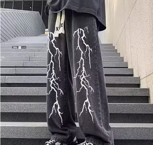 Men s Black Harem Pants Printed Cross Logo Loose Fit Midweight Cotton Denim Autumn Style <b>Hip</b> Hop Front Design - Product Image 6
