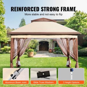 Gazebo Plegable de 11 x 11 Pies para Patio, Pérgola para 8-10 Personas, Estructura Metálica, Tela Oxford 250D con Revestimiento de PU, Mosquitera - Product Image 4