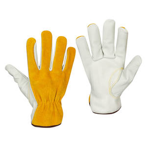 Premium Cow Grain Leather Safety <b>Cuff</b> Anti-Slip Palm Split Leather Back Driver Gloves for Industrial Construction General Work - Product Image 1