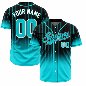 Maillot de baseball Sinewy pour homme, personnalisable avec nom et numéro, à rayures dégradées, sublimé, anti-humidité, manches courtes, coupe classique - Product Image 1