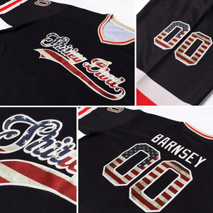 Custom <b>Men's</b> <b>Black</b> Ice Hockey Jersey V-Neck Full Sleeve Sublimated Print Teams Logo Flag Pattern Polyester Apparel - Product Image 4