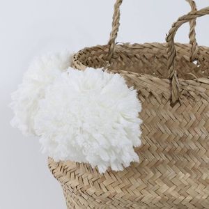 Handmade Belly <b>Basket</b> Woven Seagrass Storage <b>Basket</b> <b>Foldable</b> Laundry <b>Basket</b> for Home Nursery Plant Decor - Product Image 5
