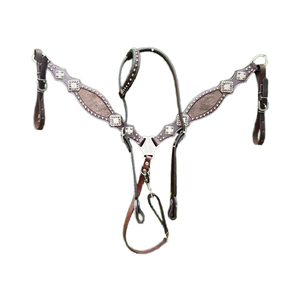 Ensemble de tête et de collier de poitrail en cuir véritable de qualité supérieure, personnalisable, avec un design perlé, pour l'équitation western, l'équitation de spectacle, l'équipement équestre - Product Image 1