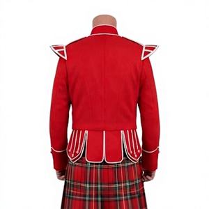 Red 100% Wool Unisex Vintage Formal <b>Shirt</b> Jacket with Stand Collar and <b>Epaulet</b> Dot Animal Embroidery for Winter Wear - Product Image 2