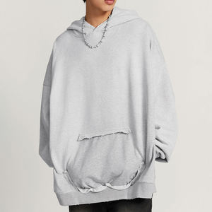 Men Boxy Oversized <b>Hoodie</b> Distressed Finish Kangaroo Pocket Cotton Blend Streetwear Casual Daily Comfort Wear - Product Image 5