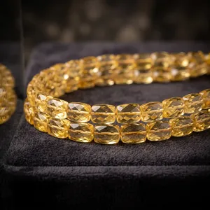 Natural Yellow Citrine Fancy Faceted Briolette Beads Brass High Quality Jewelry Making 8mm Sizes 8 Inches Long Eminent Jewel - Product Image 1
