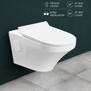 WC suspendu sans bride TITOS, monobloc en céramique, siphon en S/P, réservoir encastré, design minimaliste, cuvette allongée, pour salle de bain - Product Image 3