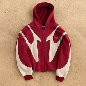 Découvrez le sweat à capuche zippé Impex pour homme, vert et rouge, style color block, coupe oversize, streetwear décontracté, en molleton, manches classiques, collection automne - Product Image 3