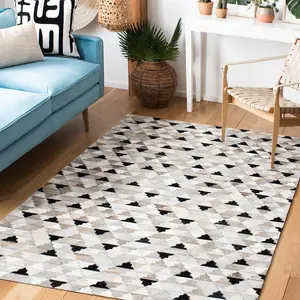 NOUVEAU Collection 2023 Cuir de vachette Gris Blanc & Noir 100% Tapis en cuir de vachette naturel fait main Patchwork Tapis en cuir de vachette - Product Image 1