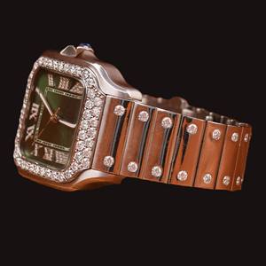 Caja Cuadrada con Bisel de Diamantes Hecha a Mano con Esfera Verde, Diamante Moissanita, Regalo Lujoso y Único para Hombre, Estilo Hip Hop - Product Image 2