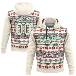 Sweat-shirt à capuche de sport de Noël 3D rouge-blanc, nouveau design, personnalisé et cousu sur mesure, vente en gros directe pour l'industrie - Product Image 1