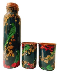 Ensemble de deux bouteilles d'eau en cuivre imprimées, anti-fuite, vaisselle ayurvédique, gourde en métal pour le yoga, la santé, la gym, le bureau, l'école - Product Image 4