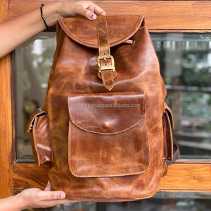 Nueva llegada de cuero genuino Crunch Mochila Estilo Vintage Unisex Multi Usos Mochila de viaje para hombres y mujeres - Product Image 3