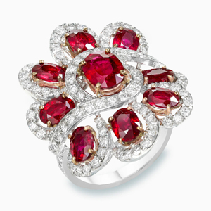 Flower Shape Ruby Cocktail <b>Ring</b> Women's 18K Solid Gold Luxury <b>Fine</b> Jewelry - Product Image 3
