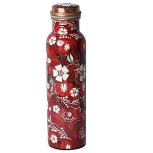 Bouteille d'eau en cuivre décorée d'un motif floral, finition émail style classique, à prix abordable - Product Image 4