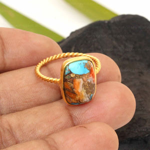 Natural Oyster Copper Turquoise <b>Ring</b> Gemstone 10x14mm <b>Cushion</b> Shape 925 Sterling Silver 18K Micron Gold Plated Eternity Jewelry - Product Image 1
