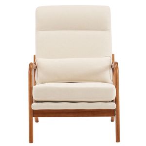 Poltrona Relax da Interno in Legno Massello con Schienale Alto, Struttura in Ferro e Meccanismo Reclinabile Manuale in Lino, Colore Bianco Sporco, per Soggiorno - Product Image 4